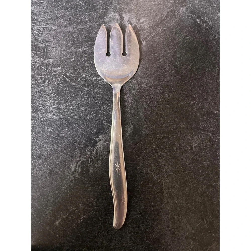 Silver Starburst‎ Serving Fork Utensil Stainless Steel Vintage Kitchenware